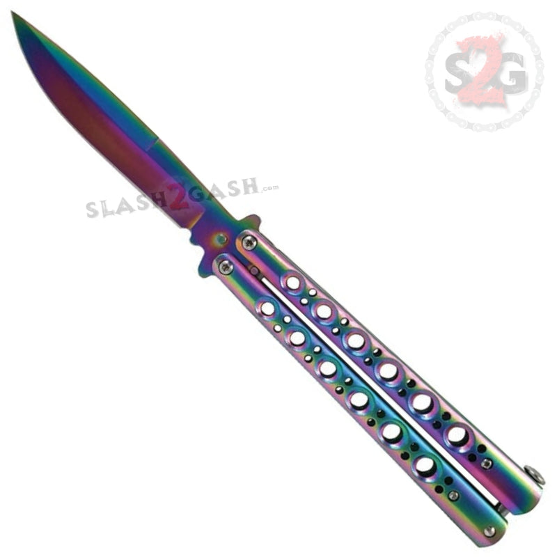 Classic Butterfly Knife w/ Spring Latch Sandwich Version - 7 Colors Rainbow Knife-Balisong - Tophatter Daily Deals