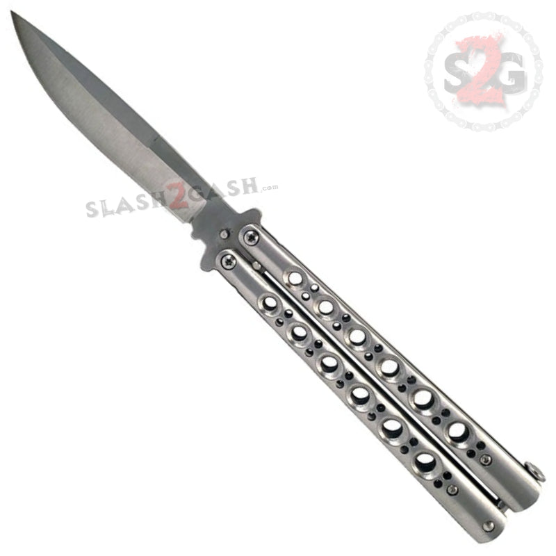 Classic Butterfly Knife w/ Spring Latch Sandwich Version - 7 Colors Silver Knife-Balisong - Tophatter Daily Deals
