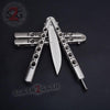 Classic 6 Hole Butterfly Knife w/ Spring Latch Balisong Sandwich - Silver Knife-Balisong - Tophatter Daily Deals