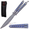 Classic Butterfly Knife w/ Spring Latch Sandwich - Silver w/ Blue Holes Knife-Balisong - Tophatter Daily Deals