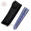 Classic Butterfly Knife w/ Spring Latch Sandwich - Silver w/ Blue Holes Knife-Balisong - Tophatter Daily Deals