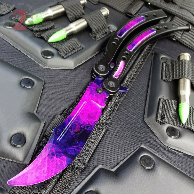 CSGO Purple Doppler Butterfly Knife TRAINER Dull PRACTICE Balisong Trainer Dull - Ready to Sharpen Knife-Balisong - Tophatter Daily Deals