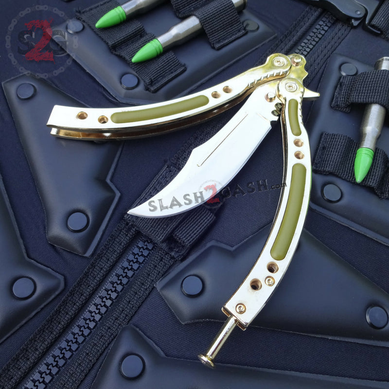CSGO Golden Butterfly Knife SHARP 440C Counter Strike Balisong Knife-Balisong - Tophatter Daily Deals