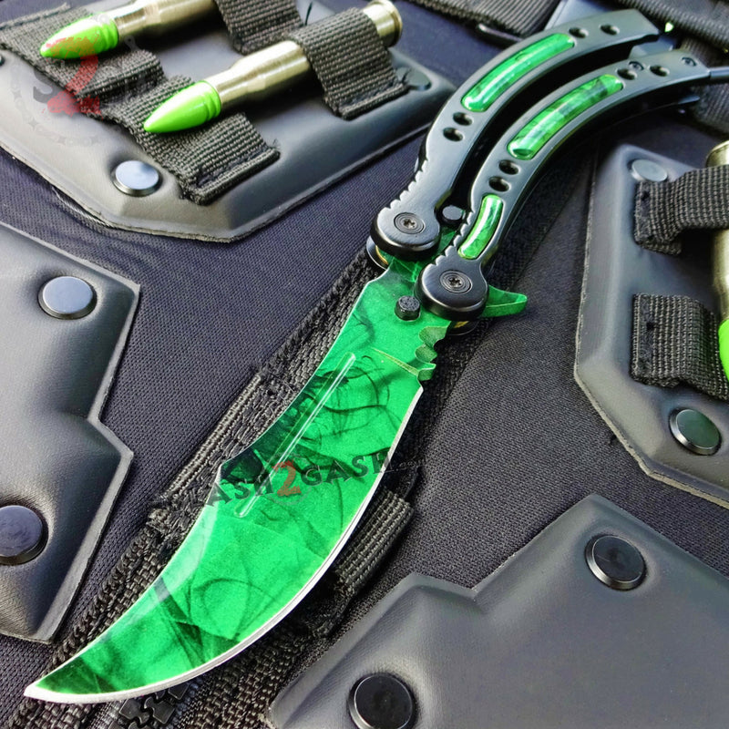 CSGO Green Gamma Doppler Emerald Butterfly Knife SHARP Balisong Knife-Balisong - Tophatter Daily Deals