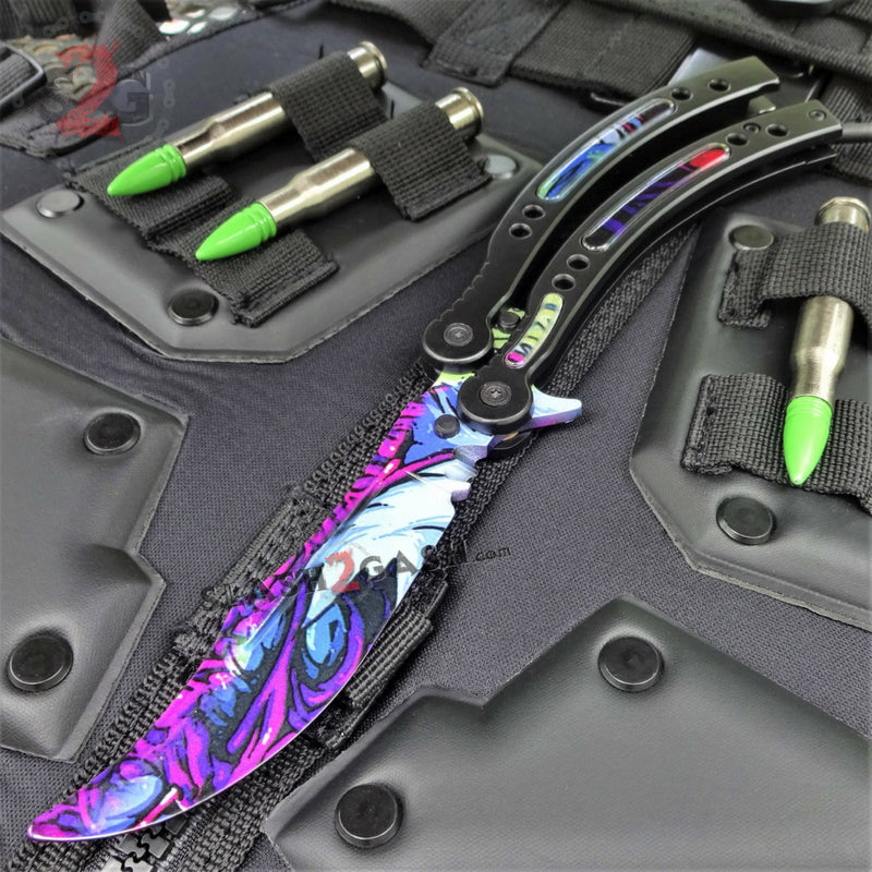 22 colors CSGO Butterfly Knife TRAINER Dull Spring Latch PRACTICE Balisong Hyper Beast (randomized) Knife-Balisong - Tophatter Daily Deals