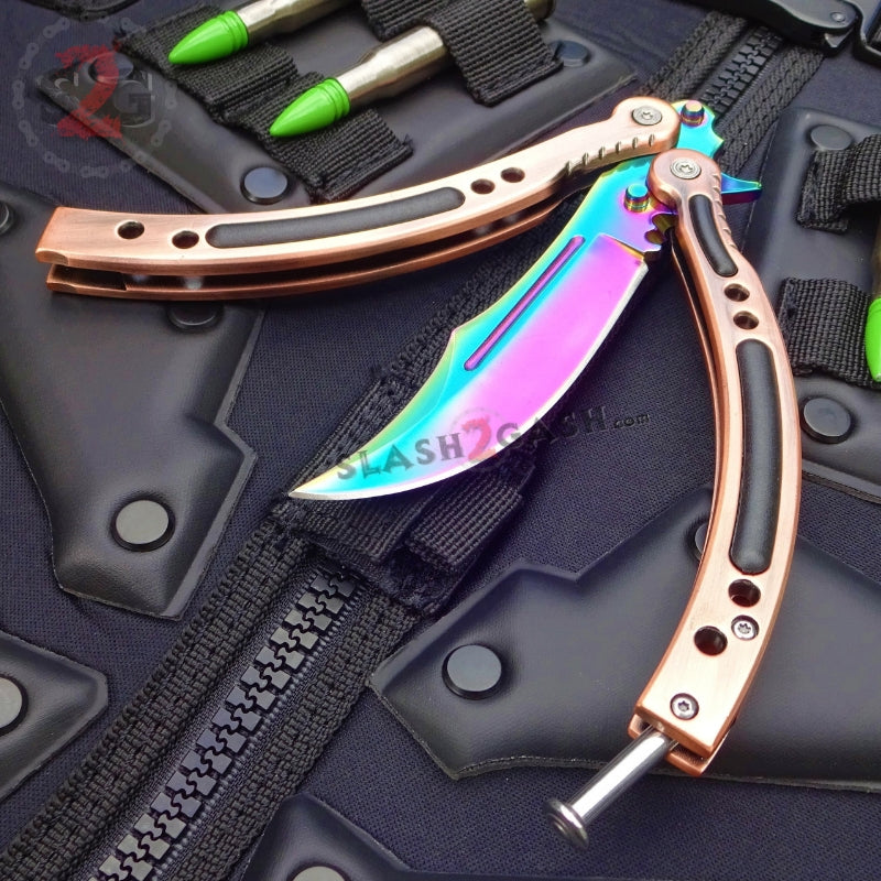 CSGO Rainbow Butterfly Knife SHARP 440C Counter Strike Balisong - Bronze Knife-Balisong - Tophatter Daily Deals