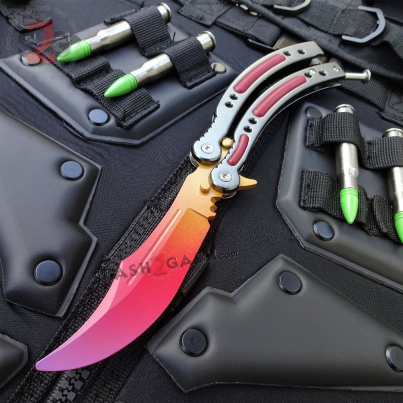22 colors CSGO Butterfly Knife SHARP 440C Counter Strike Balisong Doppler Fade (you will receive sharp) Knife-Balisong - Tophatter Daily Deals
