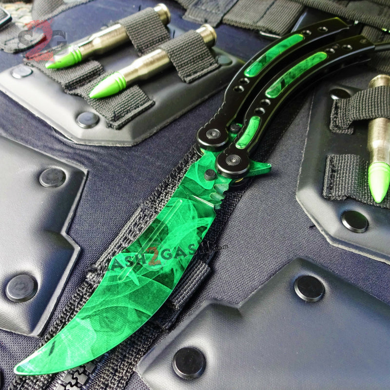 CSGO Green Gamma Doppler Emerald Butterfly Knife TRAINER Balisong Trainer Dull - Ready to Sharpen Knife-Balisong - Tophatter Daily Deals