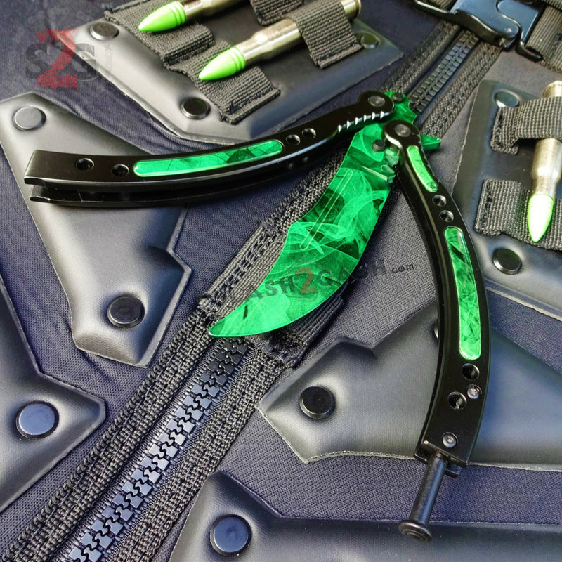 CSGO Green Gamma Doppler Emerald Butterfly Knife SHARP Balisong Knife-Balisong - Tophatter Daily Deals