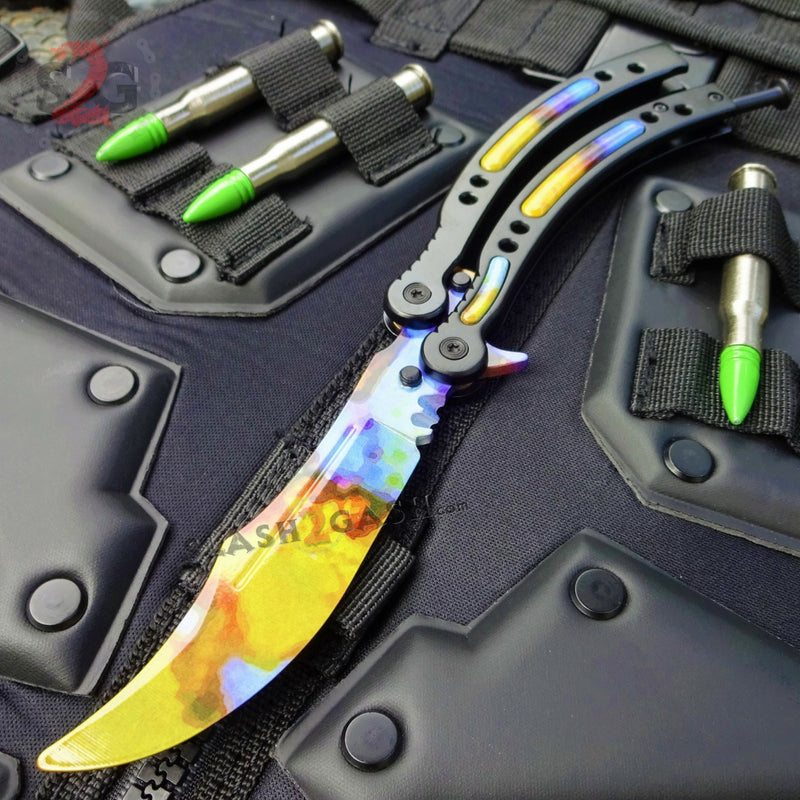22 colors CSGO Butterfly Knife TRAINER Dull Spring Latch PRACTICE Balisong Case Hardened Knife-Balisong - Tophatter Daily Deals