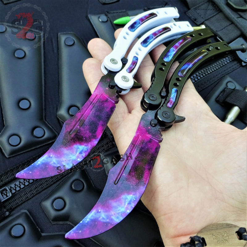 CSGO Galaxy Butterfly Knife SHARP 440C Counter Strike Tactical Balisong Knife-Balisong - Tophatter Daily Deals
