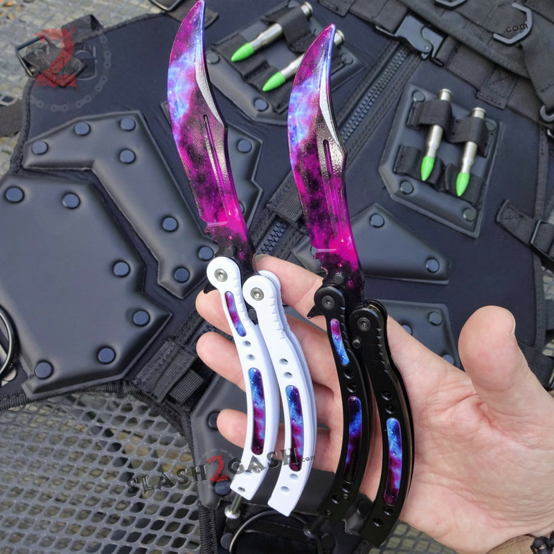 CSGO Galaxy Butterfly Knife SHARP 440C Counter Strike Tactical Balisong Knife-Balisong - Tophatter Daily Deals