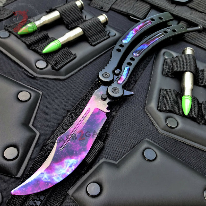 22 colors CSGO Butterfly Knife TRAINER Dull Spring Latch PRACTICE Balisong BlackGalaxy Knife-Balisong - Tophatter Daily Deals