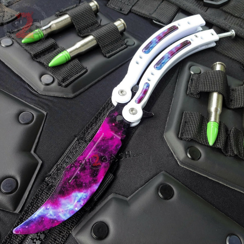 CSGO Galaxy Butterfly Knife SHARP 440C Counter Strike Tactical Balisong Knife-Balisong - Tophatter Daily Deals