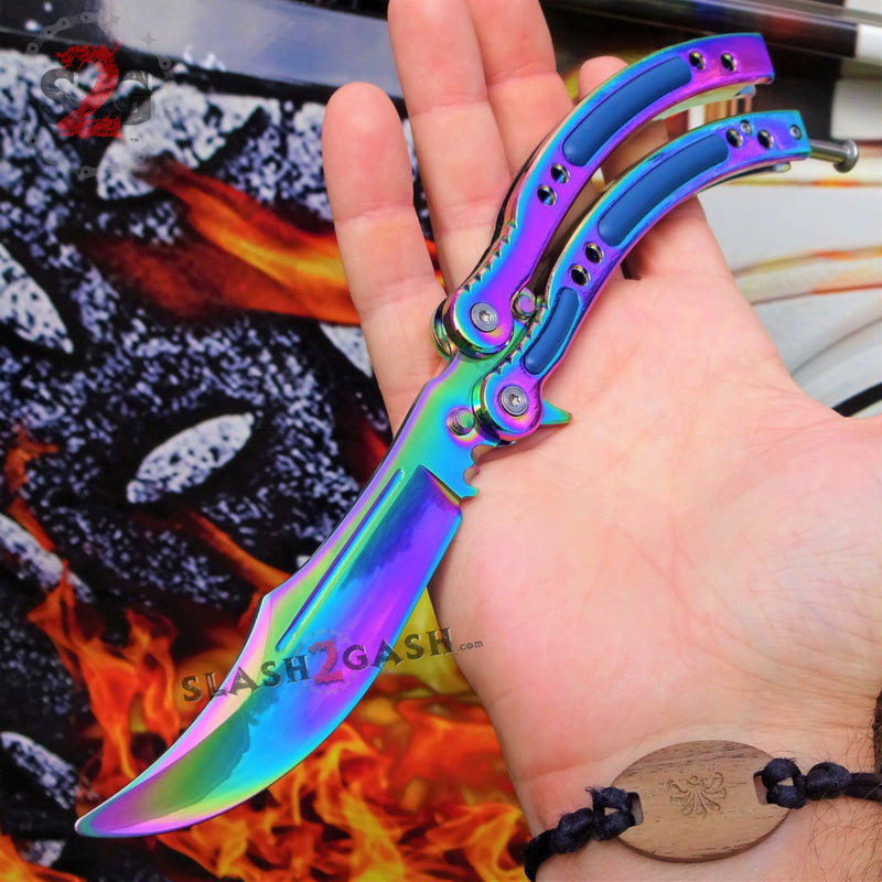 CSGO Rainbow Butterfly Knife SHARP 440C Counter Strike Balisong Trainer Dull - Ready to Sharpen Knife-Balisong - Tophatter Daily Deals