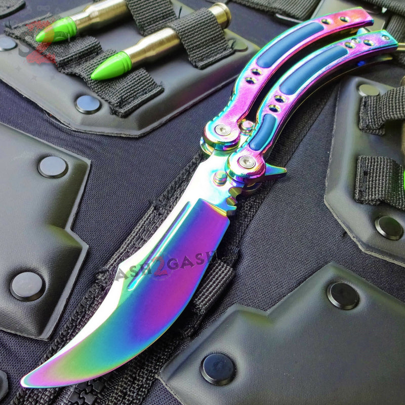 CSGO Rainbow Butterfly Knife TRAINER Dull Spring Latch PRACTICE Balisong Knife-Balisong - Tophatter Daily Deals