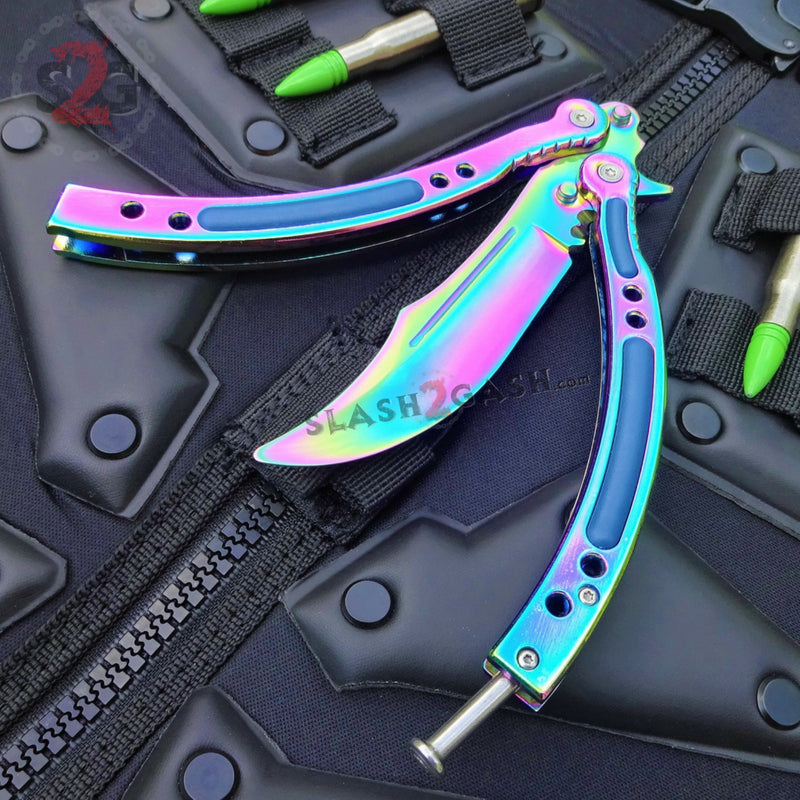 CSGO Rainbow Butterfly Knife TRAINER Dull Spring Latch PRACTICE Balisong Knife-Balisong - Tophatter Daily Deals