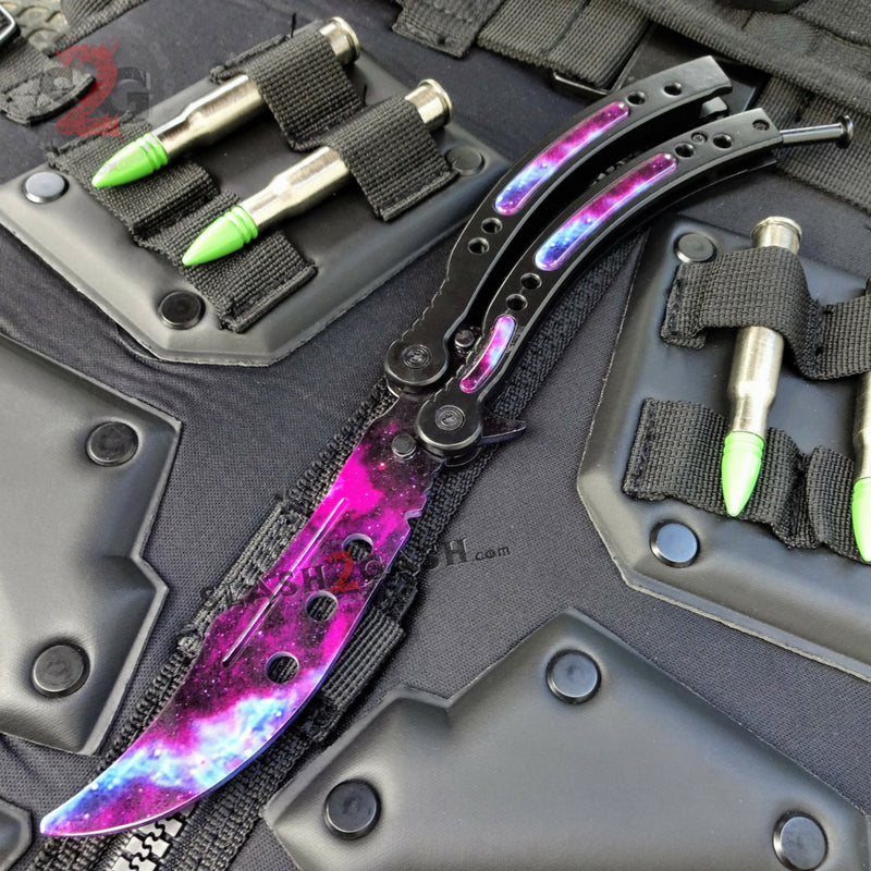 CSGO Galaxy Butterfly Knife TRAINER Dull Spring Latch PRACTICE Balisong Knife-Balisong - Tophatter Daily Deals