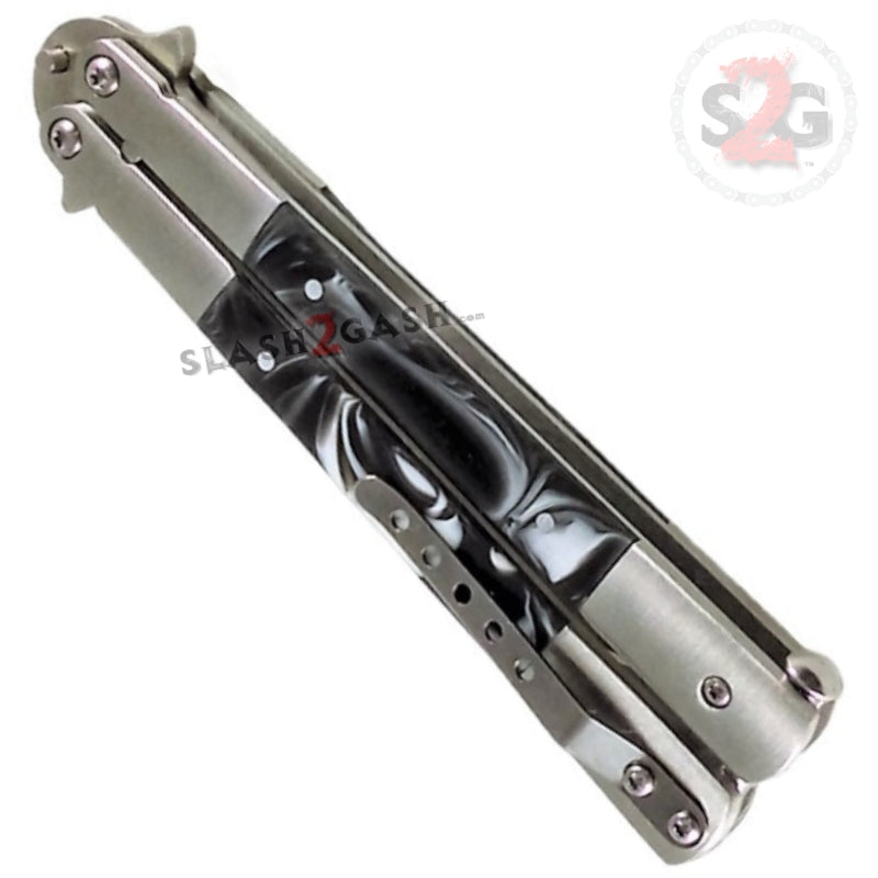 Marble Butterfly Knife Pearl Swirl Serrated Balisong - Black Knife-Balisong - Tophatter Daily Deals