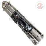 Marble Butterfly Knife Pearl Swirl Serrated Balisong - Black Knife-Balisong - Tophatter Daily Deals