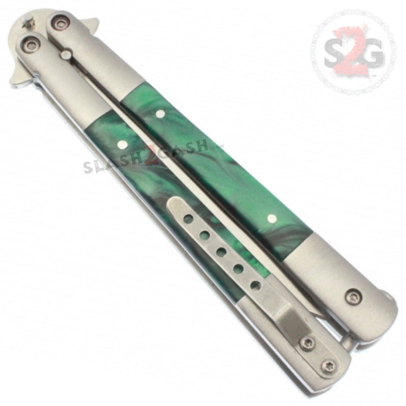 Marble Butterfly Knife Pearl Swirl Serrated Balisong - 5 colors Knife-Balisong - Tophatter Daily Deals