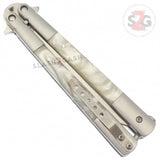 Black Marble Butterfly Knife Pearl Swirl Balisong - Plain Edge Knife-Balisong - Tophatter Daily Deals