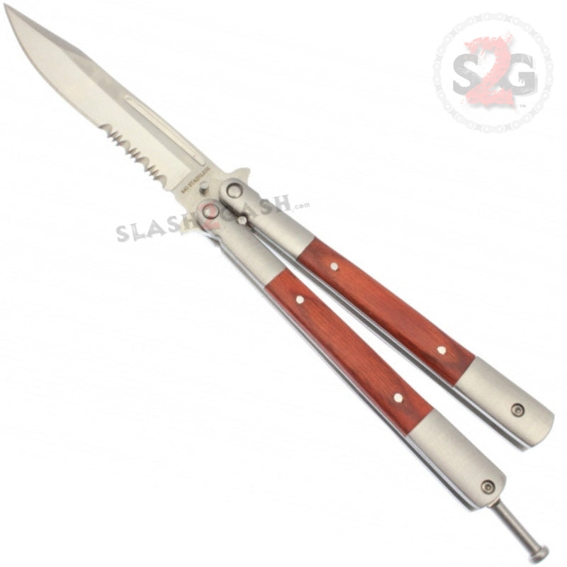 Butterfly Flip Knife w/ Inserts Serrated Balisong - Rosewood Knife-Balisong - Tophatter Daily Deals