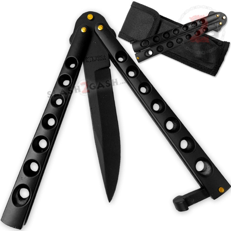 Heavy Duty Classic Butterfly Knife Thick 7 Hole Balisong - All Black Knife-Balisong - Tophatter Daily Deals