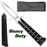 Heavy Duty Classic Butterfly Knife Thick 7 Hole Balisong - All Black Silver Blade Knife-Balisong - Tophatter Daily Deals