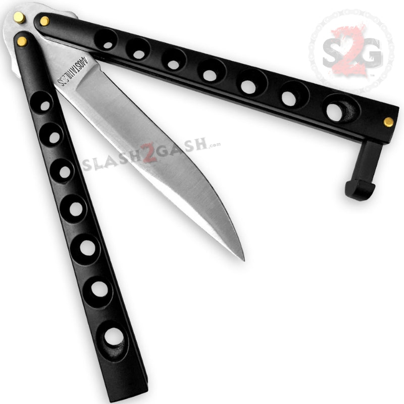 Heavy Duty Classic Butterfly Knife Thick 7 Hole Balisong - All Black Knife-Balisong - Tophatter Daily Deals