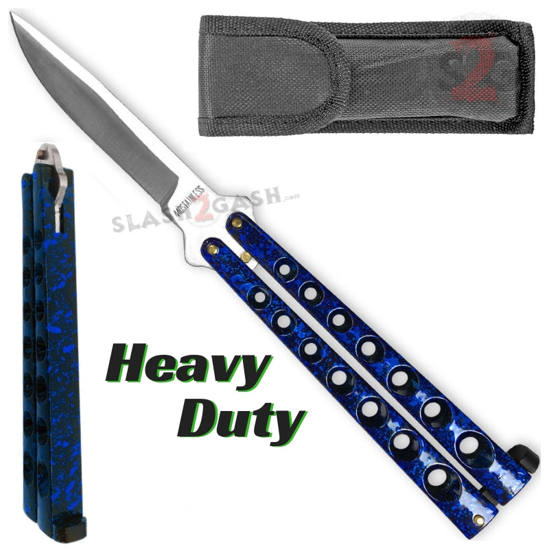 Heavy Duty Classic Butterfly Knife Thick 7 Hole Balisong - Blue Blue Splatter Knife-Balisong - Tophatter Daily Deals