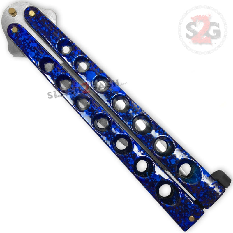 Heavy Duty Classic Butterfly Knife Thick 7 Hole Balisong - Blue Knife-Balisong - Tophatter Daily Deals