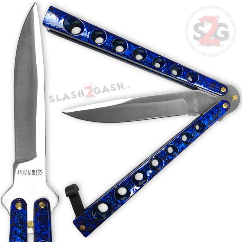 Heavy Duty Classic Butterfly Knife Thick 7 Hole Balisong - Blue Knife-Balisong - Tophatter Daily Deals