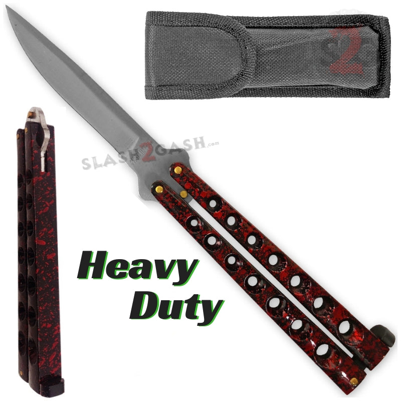 Heavy Duty Classic Butterfly Knife Thick 7 Hole Balisong - Red Red Splatter Knife-Balisong - Tophatter Daily Deals