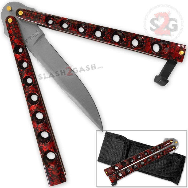 Heavy Duty Classic Butterfly Knife Thick 7 Hole Balisong - Red Knife-Balisong - Tophatter Daily Deals