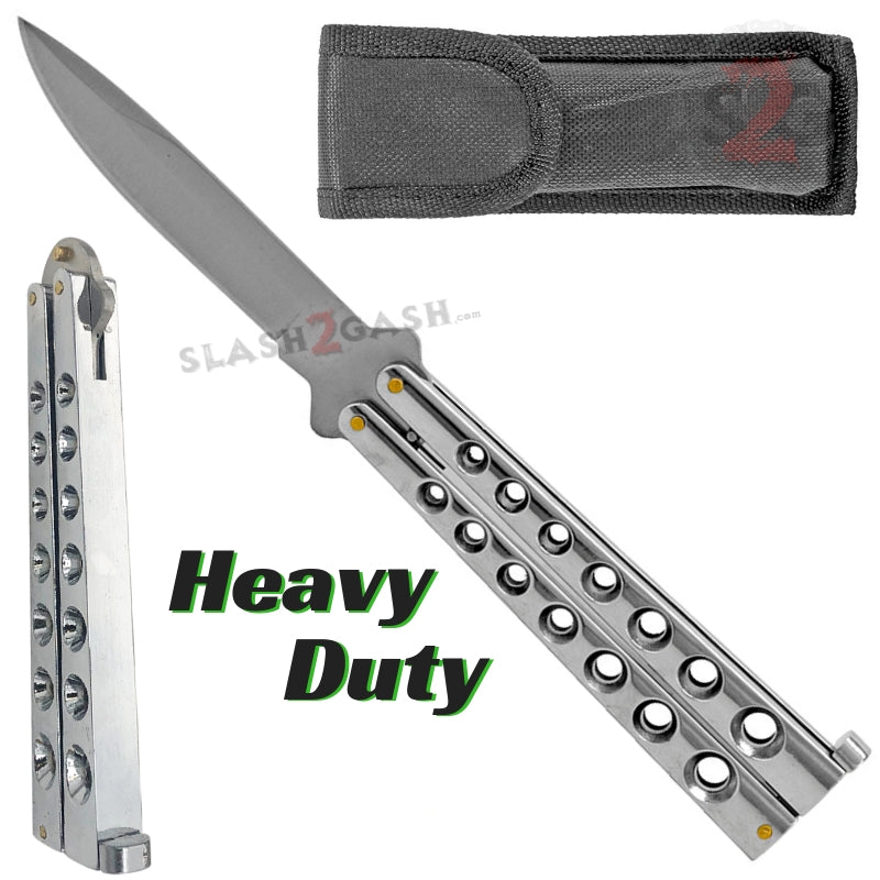Heavy Duty Classic Butterfly Knife Thick 7 Hole Balisong - Asst. colors Silver Chrome Knife-Balisong - Tophatter Daily Deals