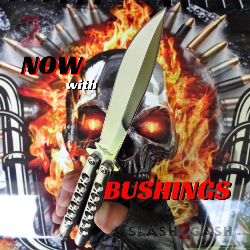 TheONE Butterfly Knife w/ BUSHINGS 440C Channel Balisong - Satin 42 Knife-Balisong - Tophatter Daily Deals