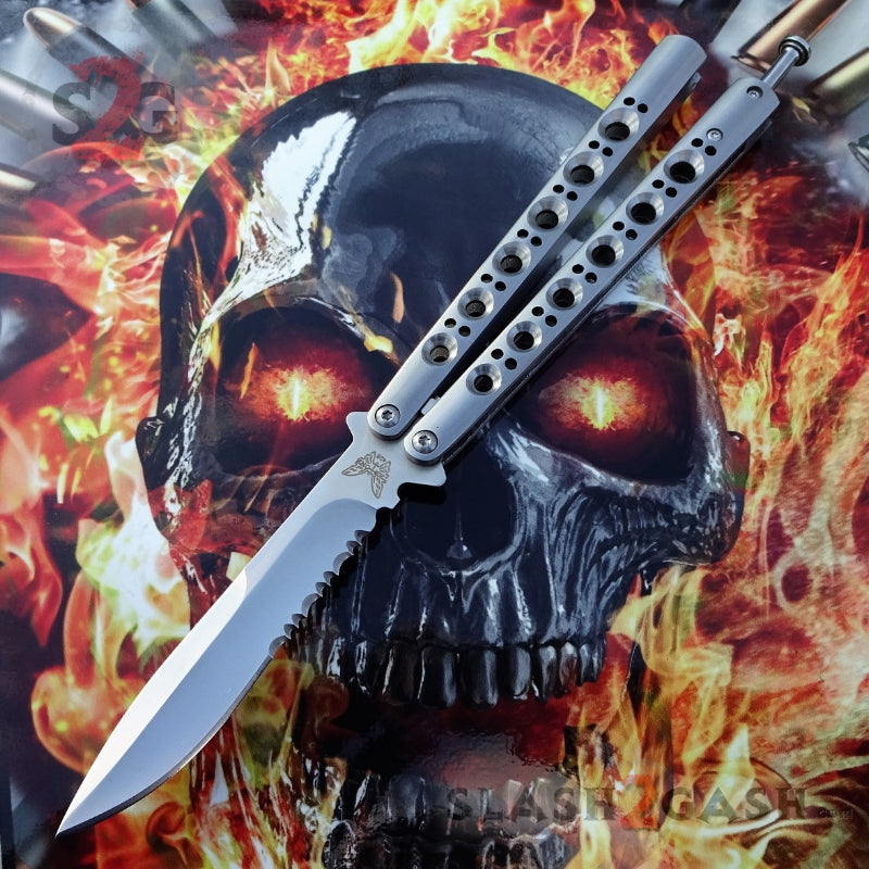 TheONE Butterfly Knife w/ BUSHINGS 440C Channel Balisong - 42 Serrated Knife-Balisong - Tophatter Daily Deals