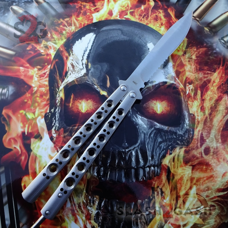 TheONE Butterfly Knife w/ BUSHINGS 440C Channel Balisong - 42 Serrated Knife-Balisong - Tophatter Daily Deals
