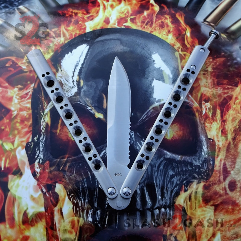 TheONE Butterfly Knife w/ BUSHINGS 440C Channel Balisong - 42 Serrated Knife-Balisong - Tophatter Daily Deals
