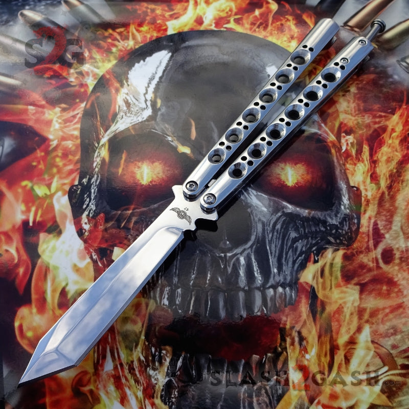 TheONE Butterfly Knife 440C Channel Balisong - Chrome 47 Mirror Knife-Balisong - Tophatter Daily Deals