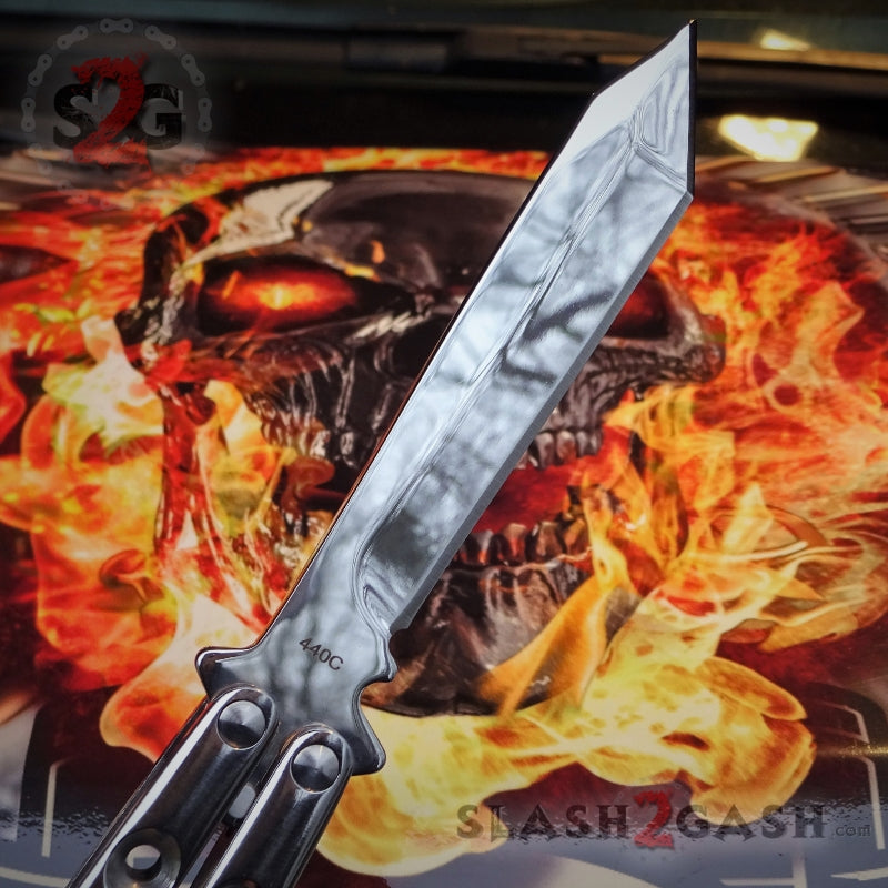 TheONE Butterfly Knife 440C Channel Balisong - Chrome 47 Mirror Knife-Balisong - Tophatter Daily Deals