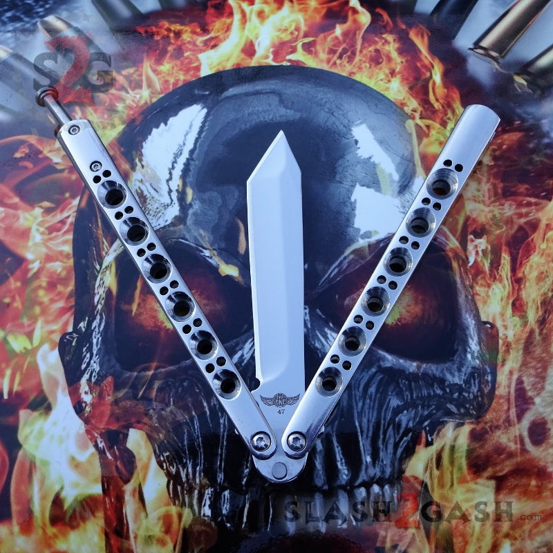 TheONE Butterfly Knife w/ BUSHINGS 440C Channel Balisong - Chrome 47 Knife-Balisong - Tophatter Daily Deals
