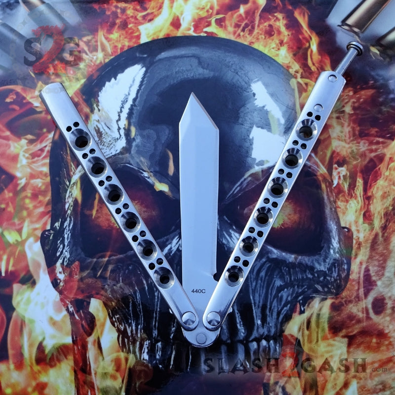 TheONE Butterfly Knife 440C Channel Balisong - Chrome 47 Mirror Knife-Balisong - Tophatter Daily Deals