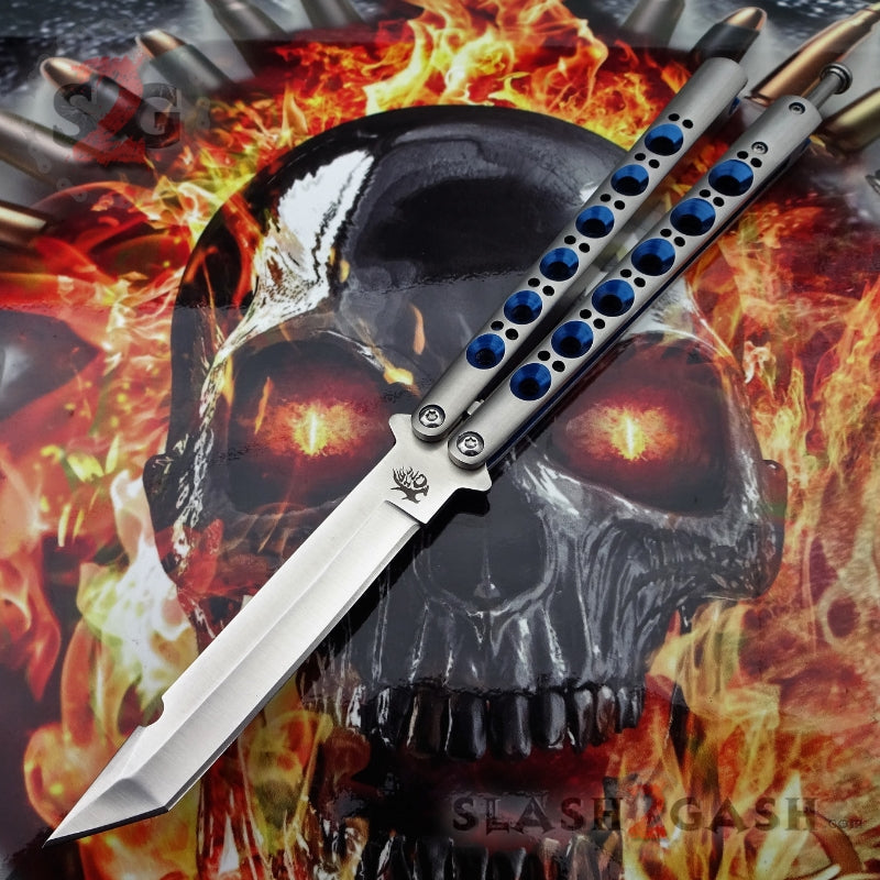 TheONE Butterfly Knife 440C Channel Balisong - Tanto Blue Holes Knife-Balisong - Tophatter Daily Deals