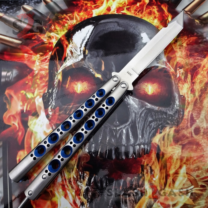 TheONE Butterfly Knife 440C Channel Balisong - Tanto Blue Holes Knife-Balisong - Tophatter Daily Deals