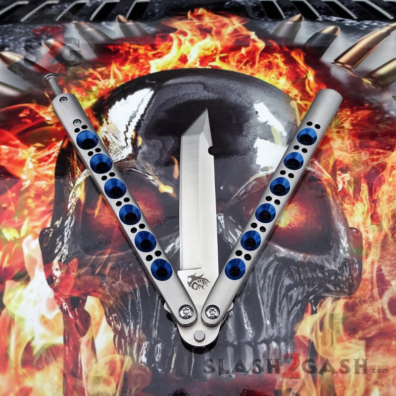 TheONE Butterfly Knife 440C Channel Balisong - Tanto Blue Holes Knife-Balisong - Tophatter Daily Deals