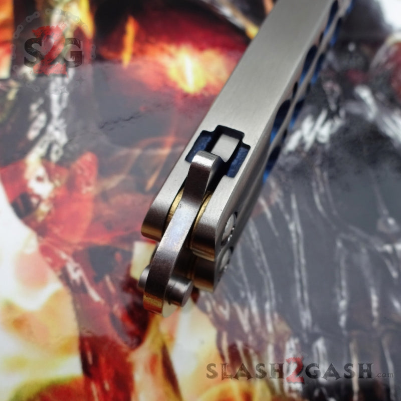 TheONE Butterfly Knife 440C Channel Balisong - Tanto Blue Holes Knife-Balisong - Tophatter Daily Deals