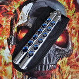 TheONE Butterfly Knife 440C Channel Balisong w/ Spring Latch - 5 Blades 43 Tyrannosaur - Blue Holes Knife-Balisong - Tophatter Daily Deals