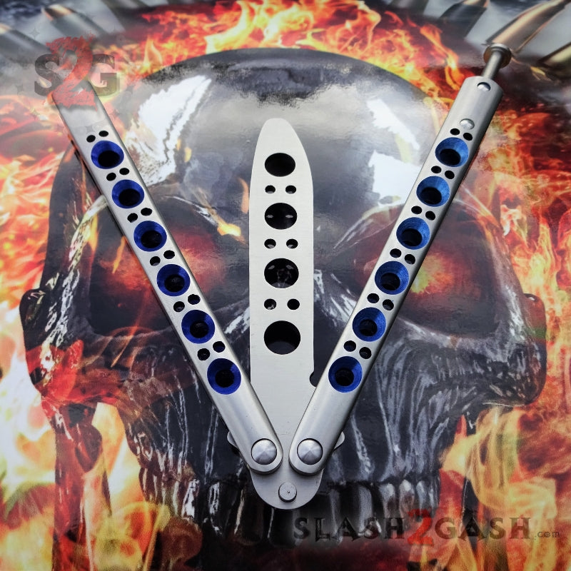TheONE Practice Butterfly Knife Channel Balisong - Trainer Blue Holes Knife-Balisong - Tophatter Daily Deals